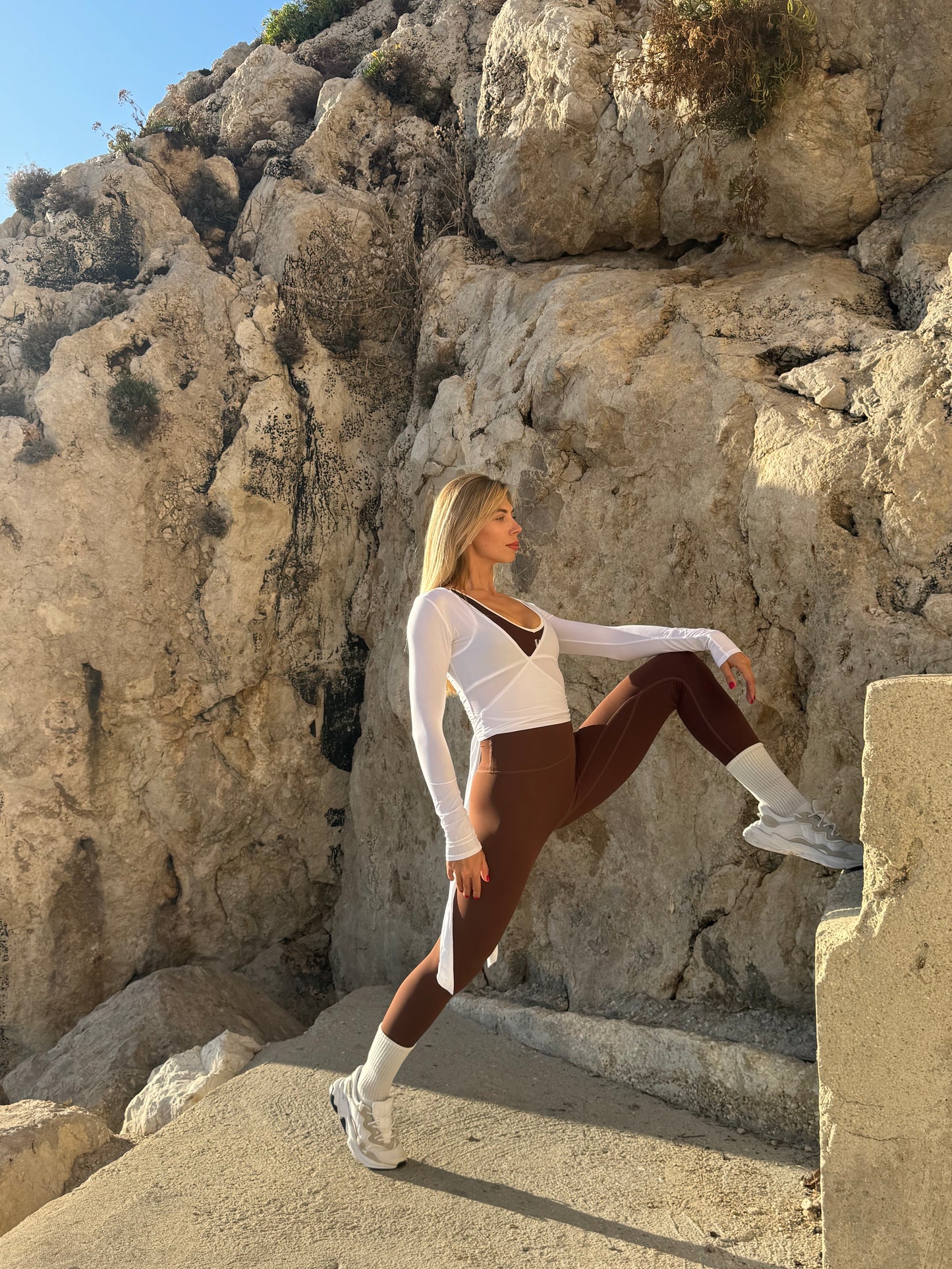 Haut cache-cœur à manches longues sport Blanc - SERA